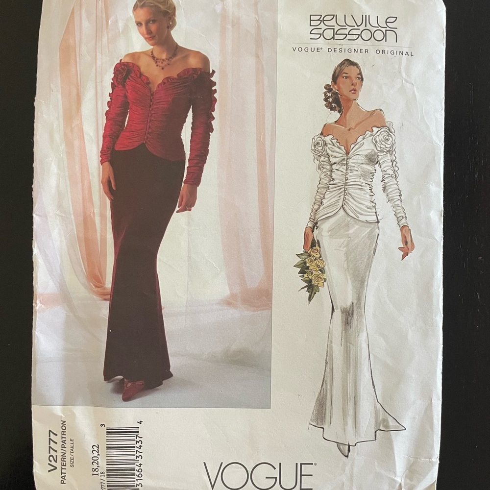 Vogue V2777 Belleville Sassoon Misses’ Wedding 2 Piece Sewing Pattern 18 20 22